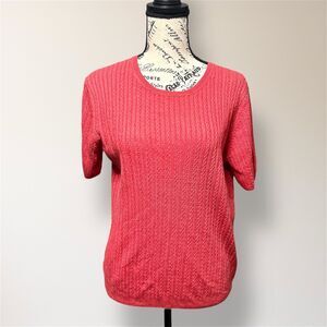 Brooks Brothers S Red Cashmere Silk Blend Cable Knit Short Sleeve Sweater Preppy